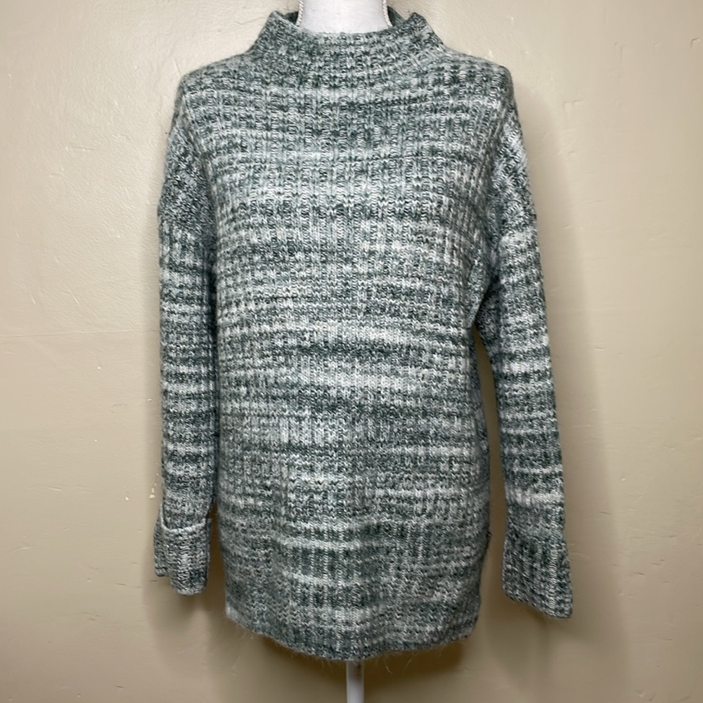 OLD NAVY Small Green & Cream Marled Mock Neck Wool Blend Tunic Length Small